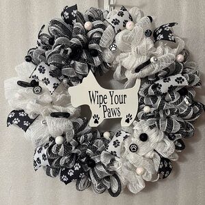 Black and White Dog Paw Wreath